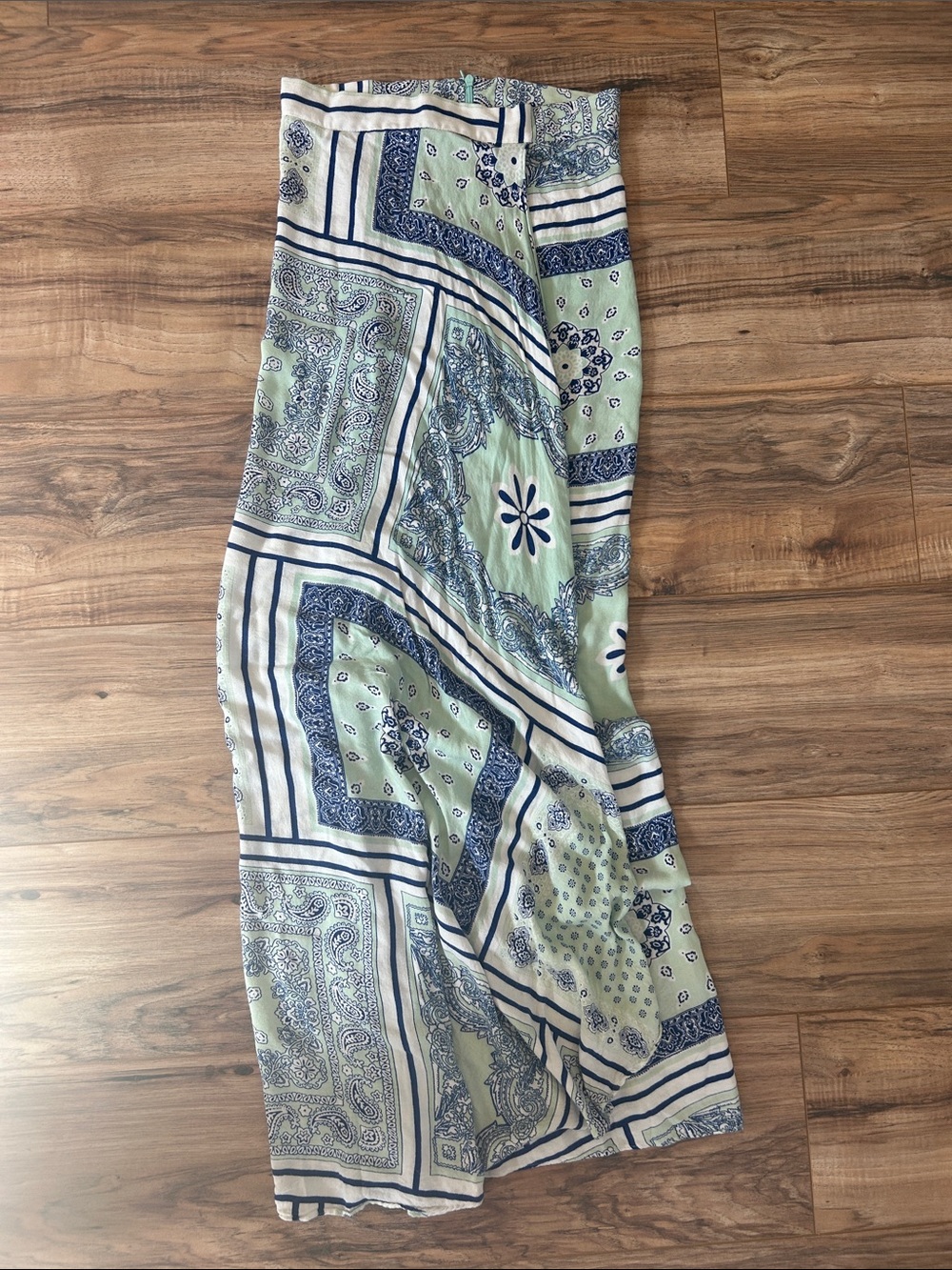 Olivaceous Mint and Navy Paisley Maxi Skirt